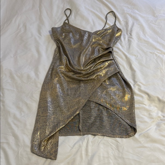 Fashion Nova Asymmetrical Gold Dress - Picture 1 of 9